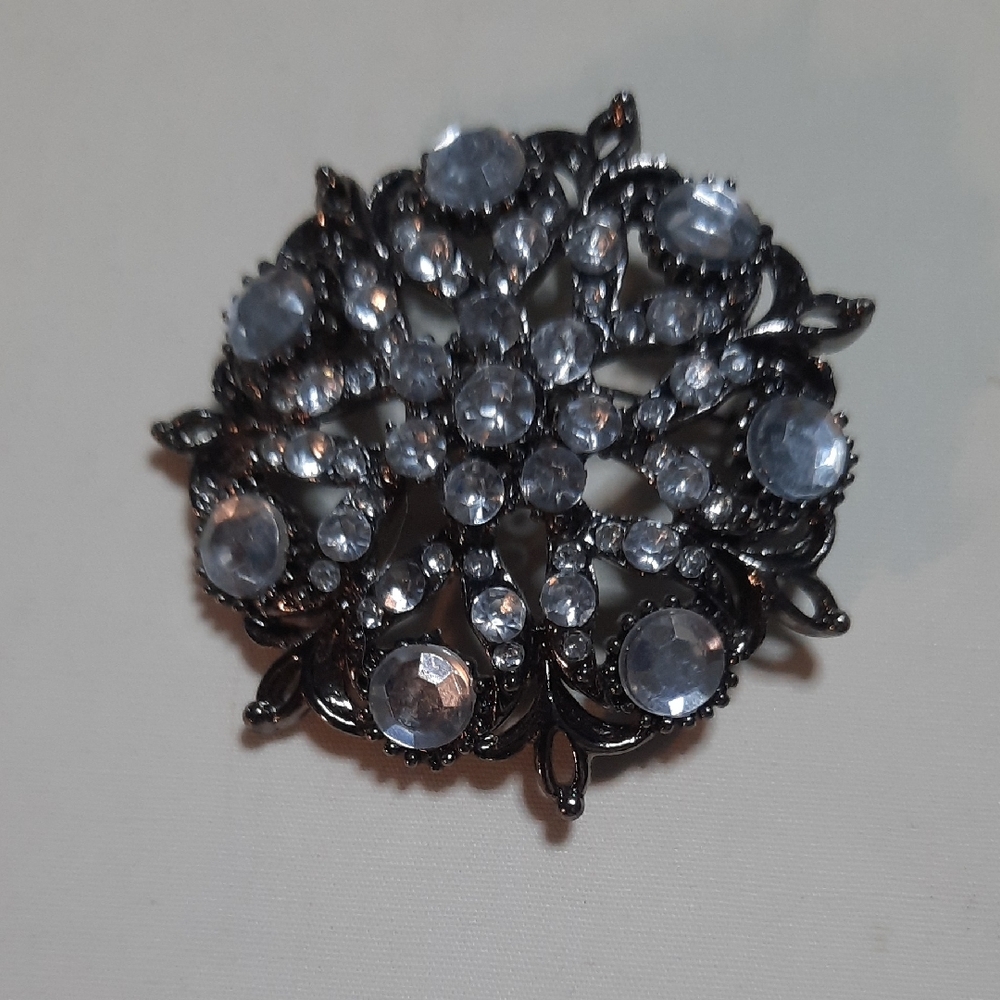 Elegant Silver Crystal Brooch
